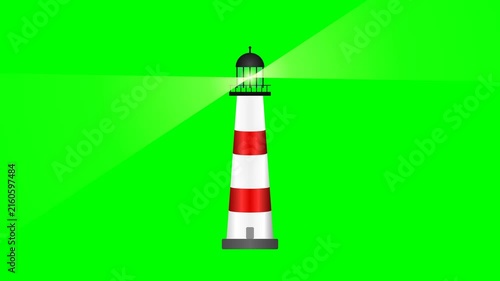 Animated Lighthouse With Rotating Light Beam Isolated On Green Screen