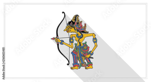 Traditional Indonesian Wayang Kulit Shadow Puppet Archer with Bow and Arrow