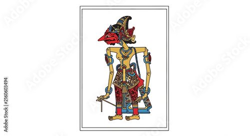 Traditional Indonesian Wayang Kulit Shadow Puppet: Colorful Character Costume Design