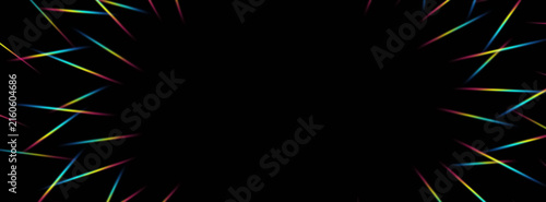 Rainbow-colored prism beams shining vividly against a black background, with a spectral overlay