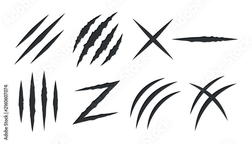 Canvastavla Black Animal Claw Scratch Marks Vector Illustration Set with Wild Monster, Bear,
