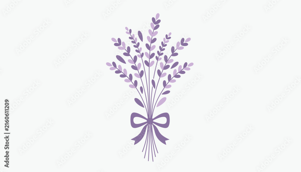 Obraz premium Beautiful lavender bouquet tied neatly with a purple bow is presented as a clean graphic vector.