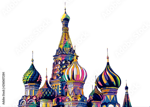 Canvas Print Digital design of Moscow. St. Basil Cathedral on white background