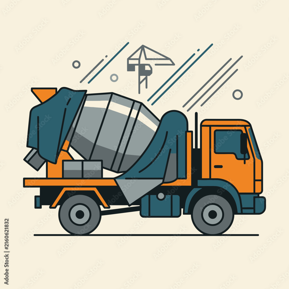 Naklejka premium Modern Flat Design Concrete Mixer Truck Illustration Construction Vehicle