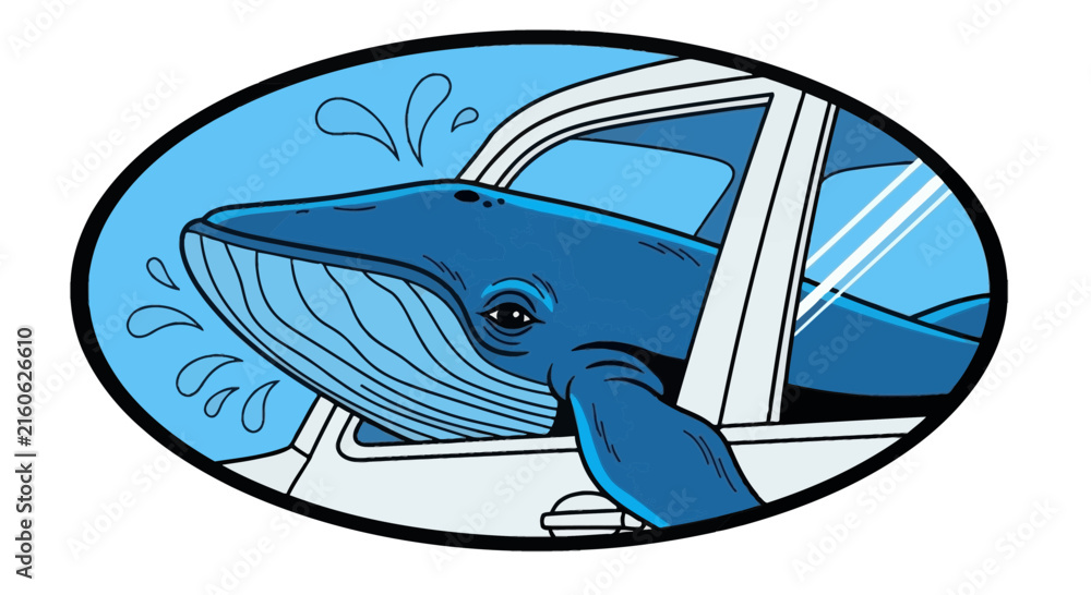 Naklejka premium whale in car, blue whale