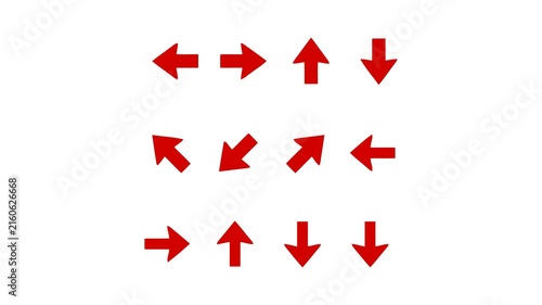 Dynamic red directional arrow animation with geometric movement and rearranging symbols on a clean white background