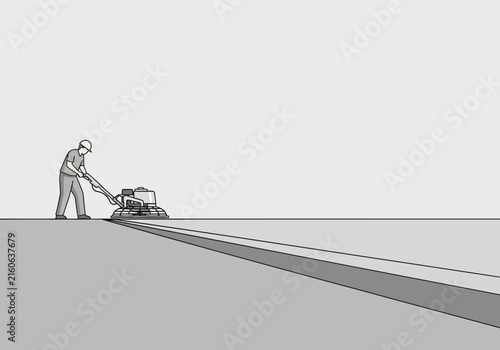 Illustrative Worker Polishing Floor with Power Equipment