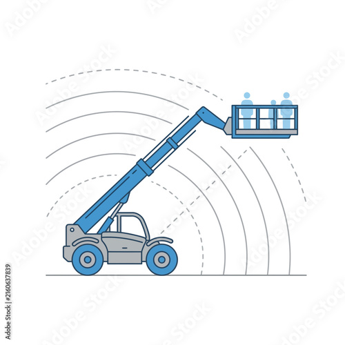 Industrial Boom Lift With Elevated Platform Transporting Workers For High Reach Tasks