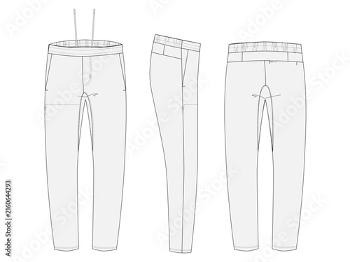 Fotografie Three View Drawcord Zip Pocket Pants Technical Flat Multi View