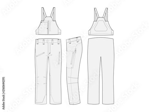 Fotografie Shell Pants Men Technical Flat Front and Back View