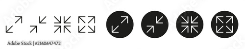 Foto Line-style arrow icon set for zooming in and out; line-style arrow icons for resizing and expanding; vector illustration