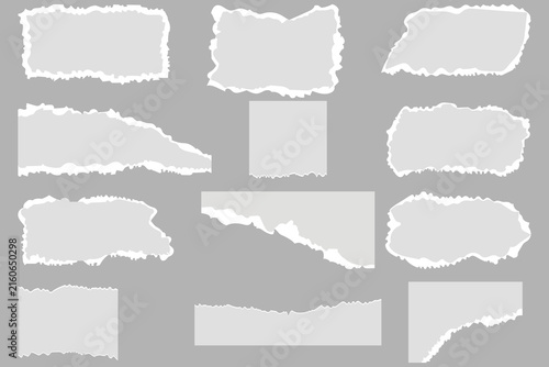 Ripped article sticky note style layout white torn paper. Rip sticker. Crumpled sheet template with dummy text.