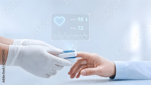 Doctor In Gloves Placing Digital Pulse Oximeter On Patient Finger For Oxygen Monitoring