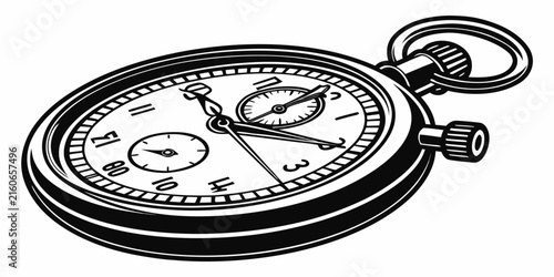 Black sports stopwatch silhouette isolated on white background, black stopwatch sports, timing