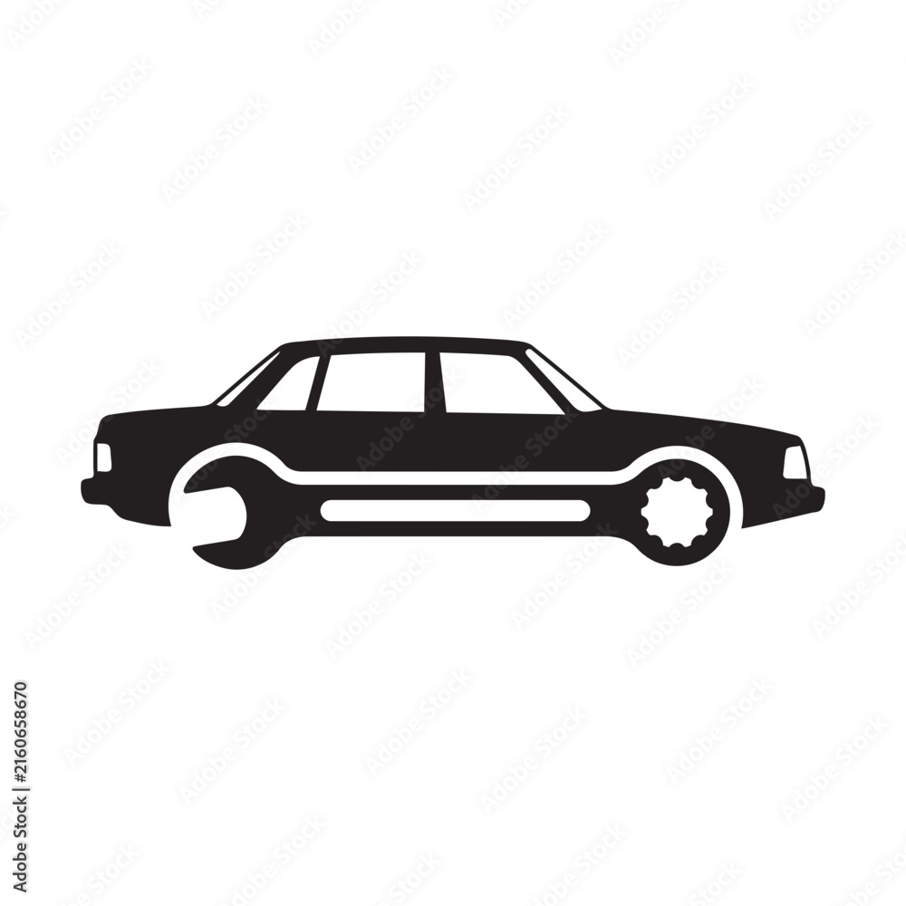 Naklejka premium Car silhouette with wrench shape auto repair logo vector