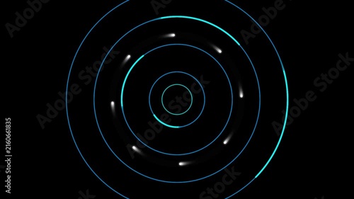 Concentric circles with glowing turquoise lines and dots on dark background representing abstract data visualization
