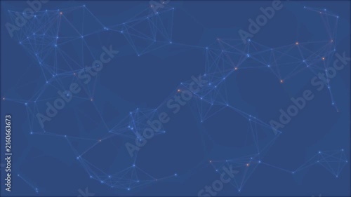 Blue glowing interconnected network lines with bright dots on dark background isolated blue glowing lines