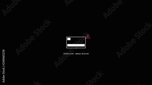Dark blue gradient background with white rectangular alert box displaying breach detected message and red triangle warning