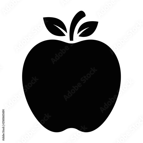 Black apple icon with leaves on white background simple fruit symbol