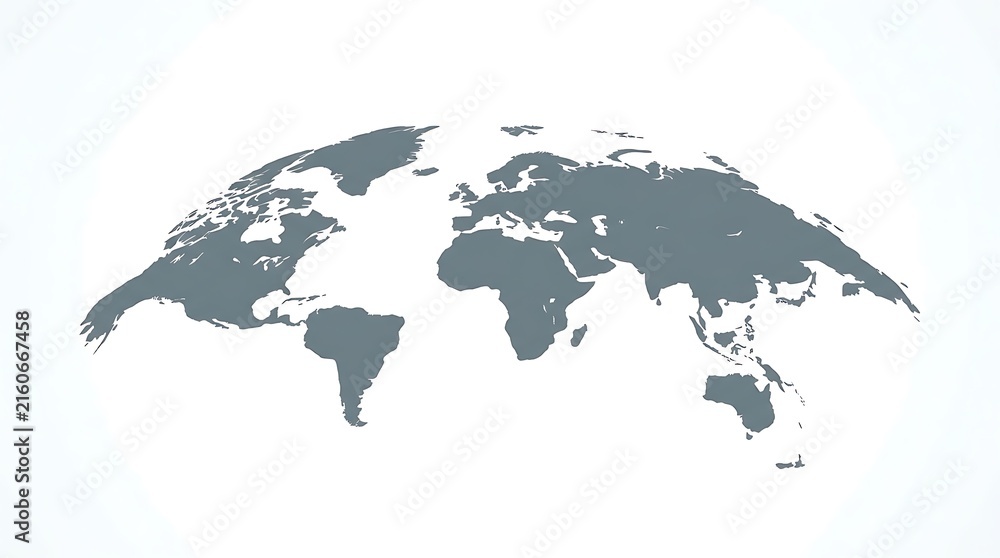 Fototapeta premium Minimalist grey world map isolated on white background