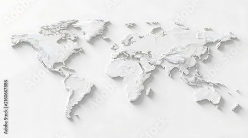 3d topographic map of the world isolated on white background