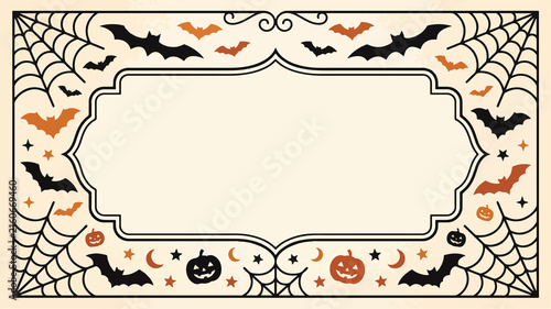 Halloween Decorative Frame with Spiderwebs Bats and Pumpkins for Party Invitation and Greeting Cards