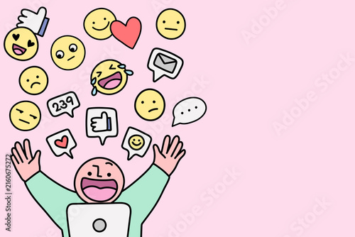 Cuadro en lienzo Social media mania background, influencer cartoon illustration