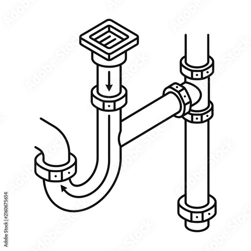 Foto Plumbing pipe system with p trap and fittings