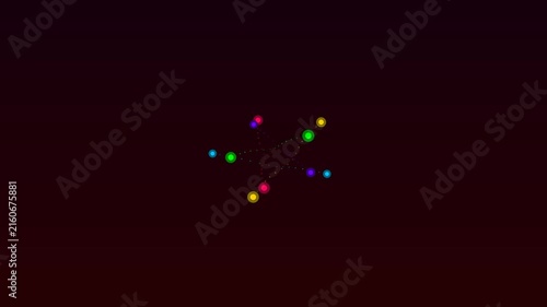 Orbiting Colorful Entangled Particle Pairs with Dotted Trails on Dark Maroon – Abstract Quantum Physics & Molecular Network Background Loop