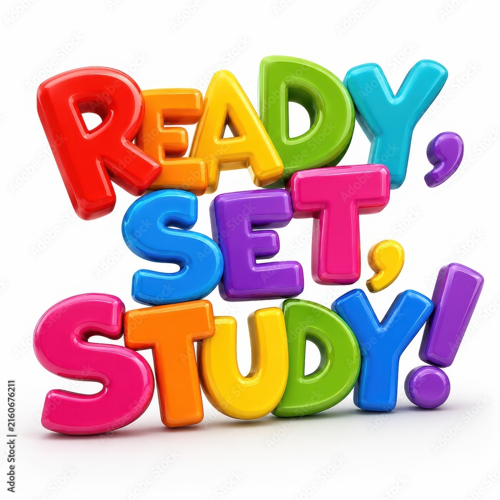 Fototapeta premium Ready, Set, Study! colorful text graphic