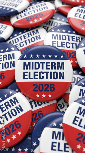 Election usa midterm campaign button badge election usa midterm campaign button badge patriotic red. us united america vote ballot 2026. government politic democracy candidate, patriotic banner