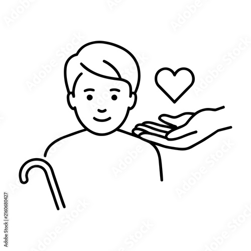 Minimalist line of woman holding heart symbol line black and white