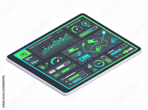 Fleet Management Isometric Dashboard With Ecosystem Monitoring And Logistics Tracking Visual Interface