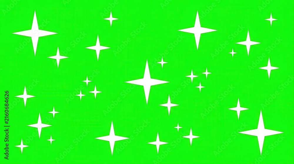 Fototapeta premium White Sparkling Stars and Twinkles on Green Screen Background for Video Editing and Compositing