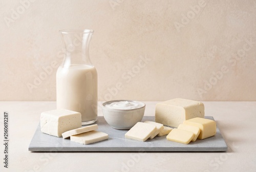 Selection of Plant Based Dairy Alternatives on Table