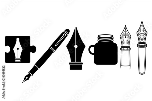 Fountain Pen Nib and Ink Writing Icon Set