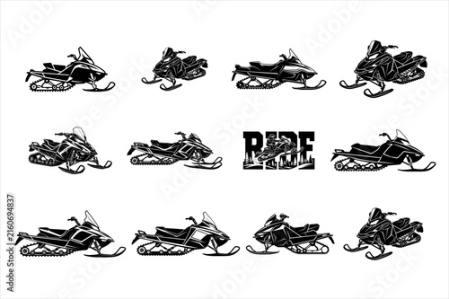 Snowmobile Winter Sport Vehicle Silhouette Set