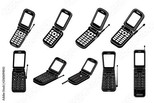 Vintage Flip Mobile Phone Icon Set