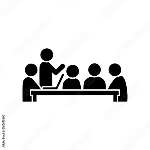 Business People Group Meeting Icon, Diverse Teamwork and Communication Network Symbol, Professional Community Silhouette Vector Illustration for Business and Social Concepts