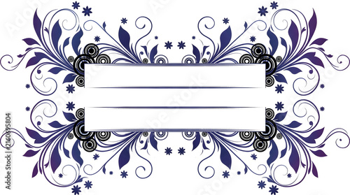 Decorative vintage floral frame with purple flourishes and ornate swirls