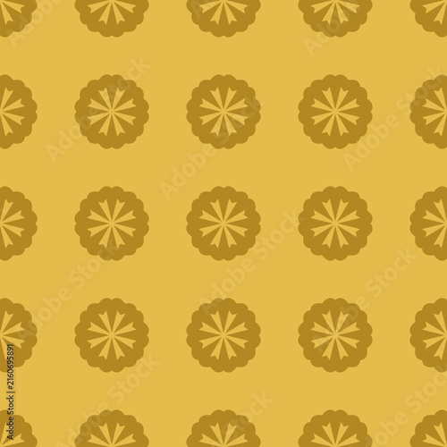 Seamless yellow floral pattern with circular geometric design