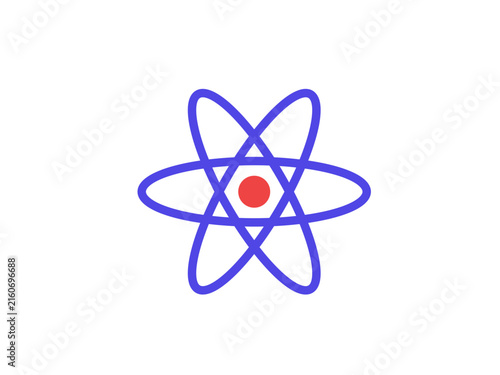 Minimalist representation of an atomic structure with purple orbital loops