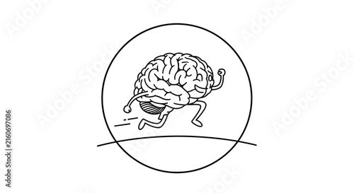 Cartoon brain running fast inside a circle, concept of quick thinking