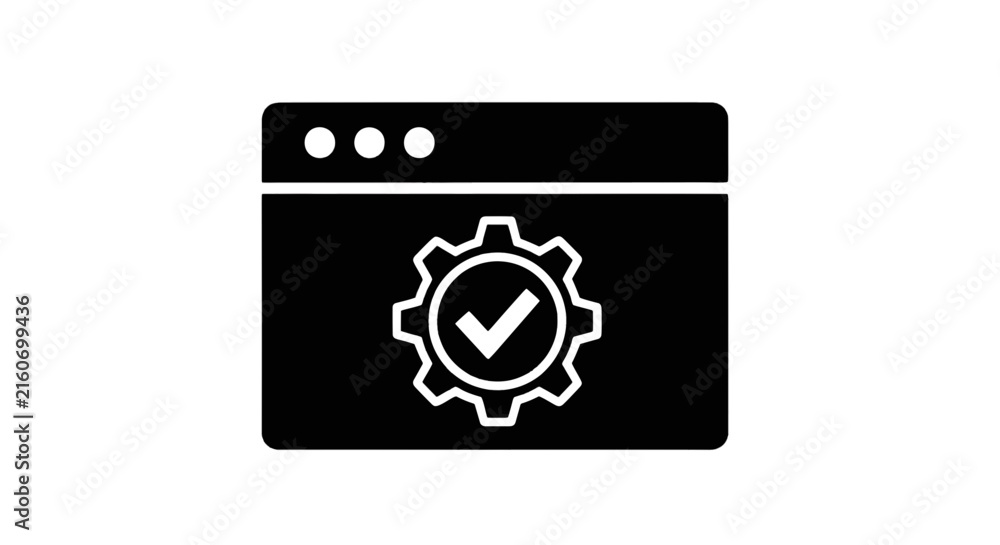 Fototapeta premium Vector illustration of web browser window icon with gear and check mark symbol on a transparent background
