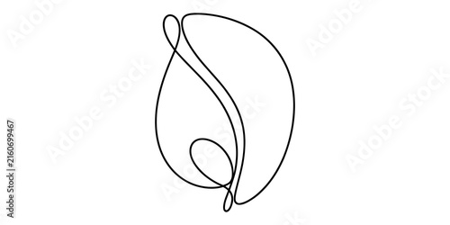 Minimalist single line drawing of a simple green leaf shape