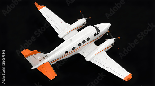 Executive twin engine light aircraft top down view for aviation concepts