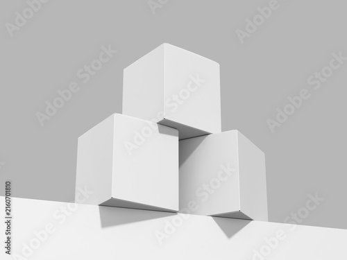 Foto White product boxes mockup stacked 3D render with shadows
