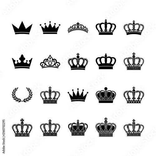Foto Black crowns icons set royalty symbols