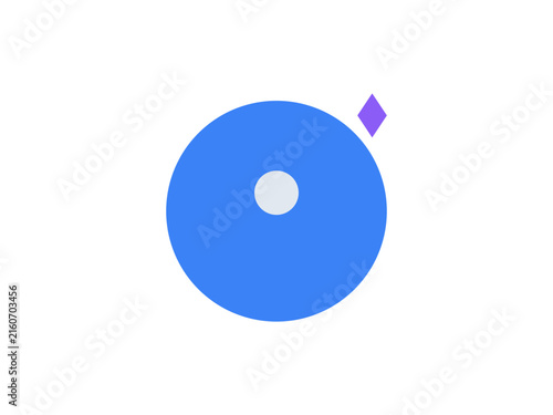 Minimalist blue circle icon with a small purple diamond accent design
