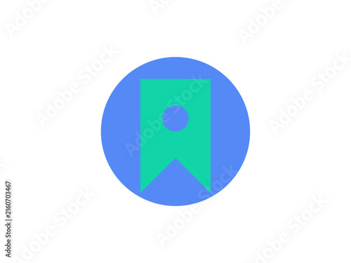 Minimalist green bookmark icon centered inside a bright blue circular badge